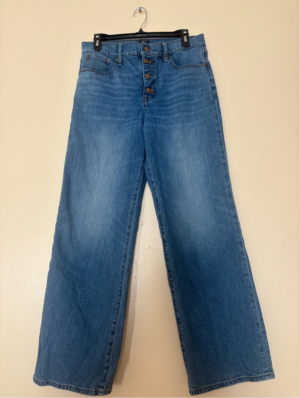 J. Crew Medium Blue High-Rise Wide Leg Button-Fly Jeans